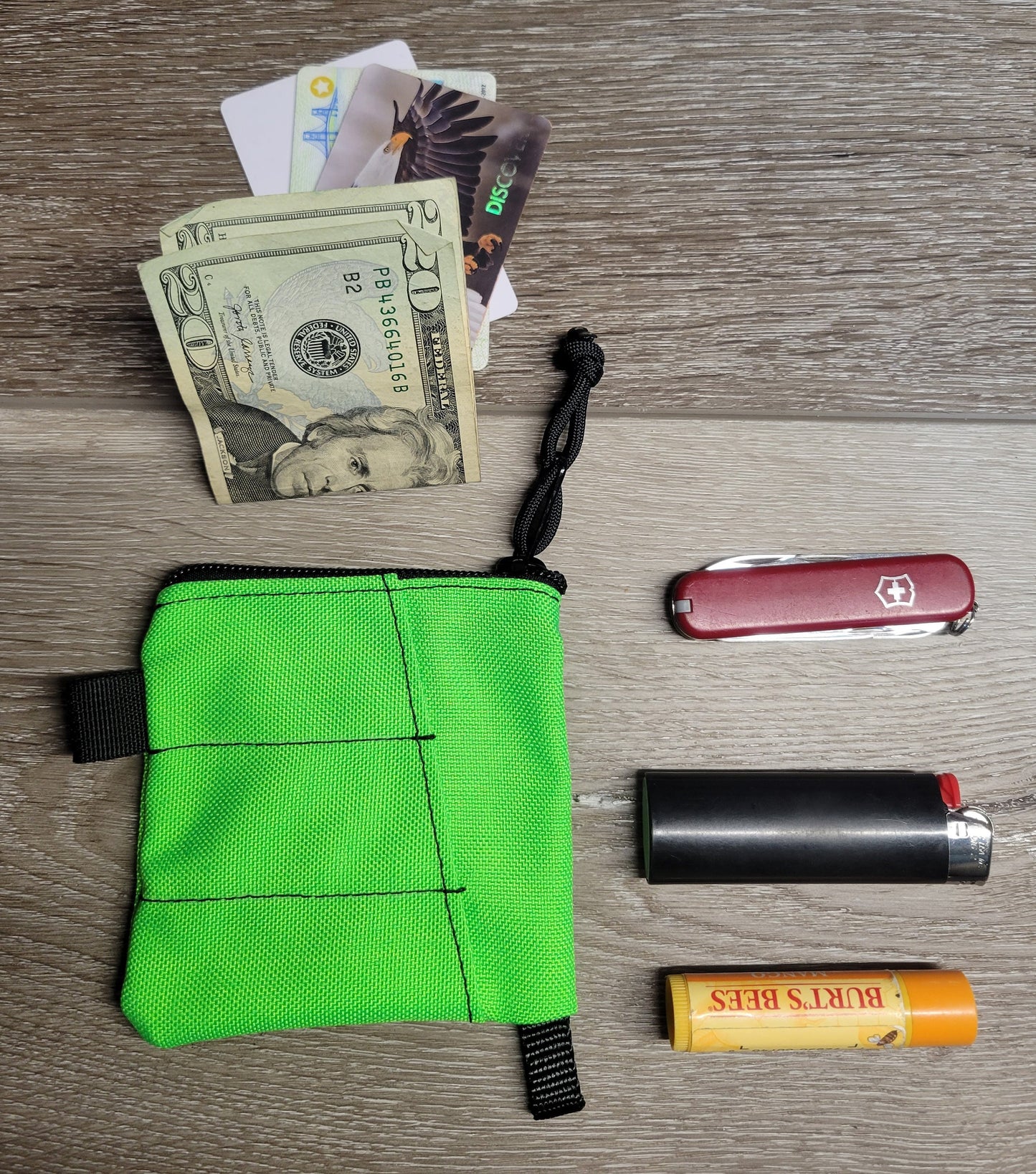 Pocket Organizer Pouch – 4x4" Lime Green Cordura with Angled Sleeve and Lanyard