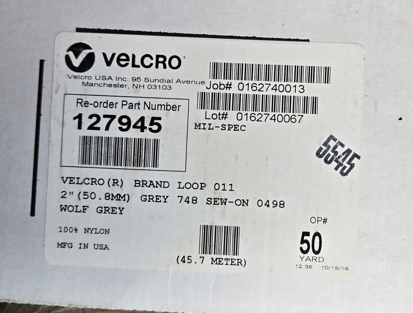 2" Loop Velcro – Mil-Spec Wolf Grey
